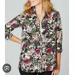 J. Jill Women's Size Large Oat Leaf Floral Print Long Sleeve Button Down Shirt